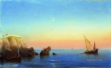 calm sea rocky coast 1860 Romantic Ivan Aivazovsky Russian Oil Paintings